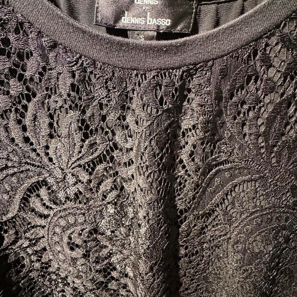 dennis by dennis basso Black Long Sheer Sleeve Lace Top - Picture 3 of 8